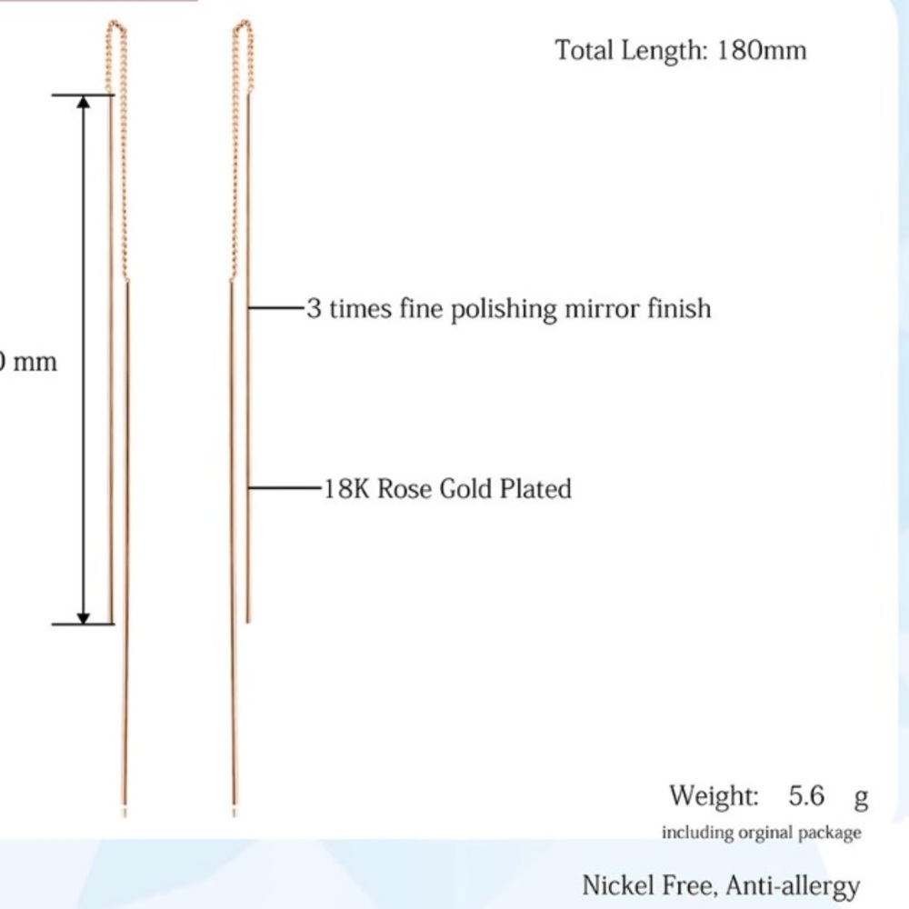 NEW!๐๐ROSE๐GOLD PLATED!๐๐DROP LINE THREADERS! - Picture 2 of 8